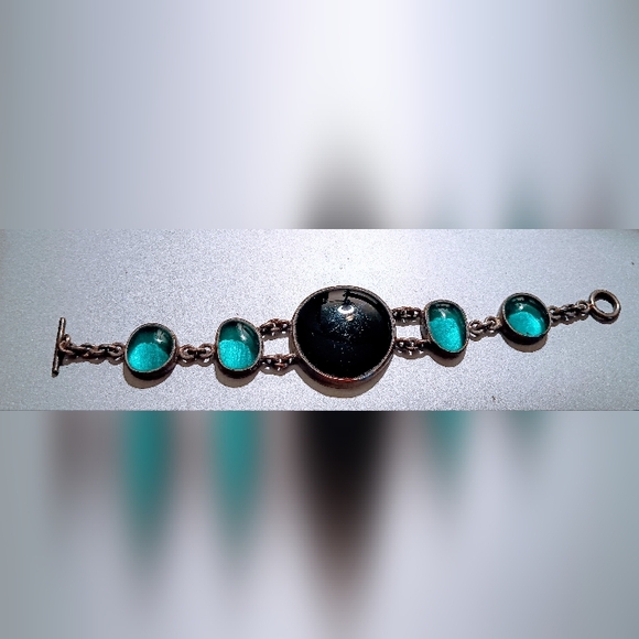 Vintage Native Black & Green BIG  STONE ROUND SHAPE DESIGN 7 INCH BRACELET. - Picture 4 of 8